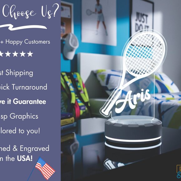 Custom Tennis LED Night Light for Sports-Themed Rooms - Picture 4 of 8